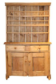 English Scrubbed Pine Step Back Cupboard