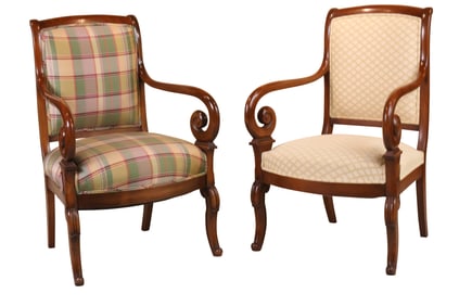 Two Similar French Provincial Walnut Open Armchairs