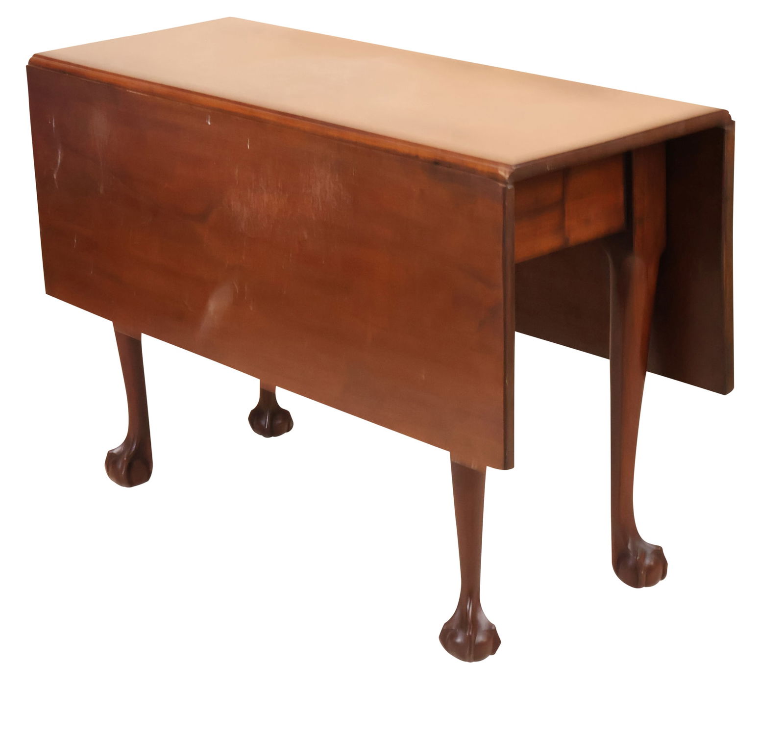 Chippendale Style Mahogany Drop Leaf Dining Table: Chippendale Style Mahogany Drop Leaf Dining Table20th C.Scratches to top, surface distress and wear.28 1/2 x 44 1/2 x 16 3/4 in. (72.4 x 113 x 42.5 cm.)