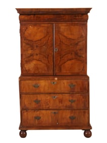 William & Mary Walnut Bookcase on Chest