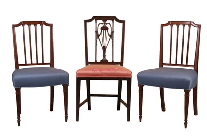 Pair Louis XVI Style Mahogany Carved Side Chairs
