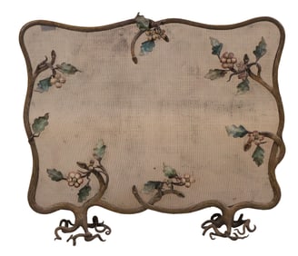 Floral-Decorated Painted Wrought-Iron Firescreen