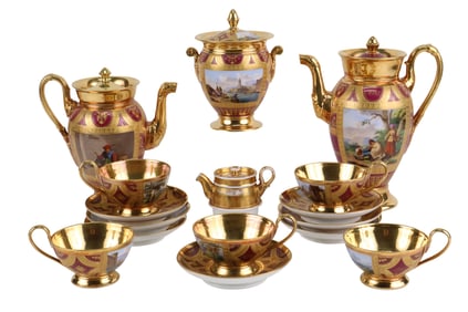 Paris Porcelain Gilt-Decorated and Hand Painted Tea Service