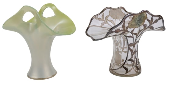 Loetz Silver Overlay Colorless Glass Fan Vase