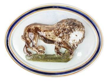Pottery Prattware Plaque with Lion