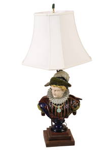 Glazed Porcelain Bust of a Renaissance Gentleman: Glazed Porcelain Bust of a Renaissance GentlemanMounted as a table lamp, 20th C.Overall: 36 x 11 1/2 x 7 3/4 in. (91.4 x 29.2 x 19.7 cm.)