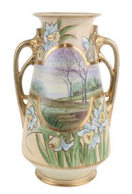 Nippon Hand Painted Double Handled Vase