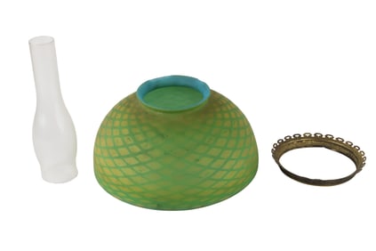 Large Art Glass Yellow and Green Lamp Shade