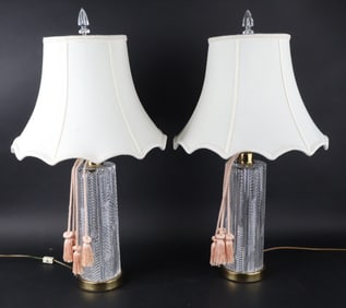 Pair of Cut Crystal and Brass Table Lamps