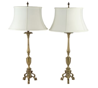 Pair of Brass Candlestick Form Table Lamps