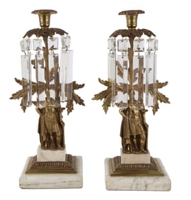 Pair of Figural Gilt-Metal and Marble Girandoles