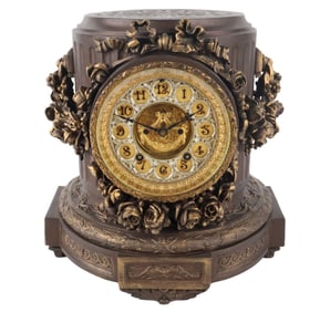 Ansonia Patinated Metal Mantle Clock