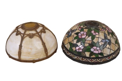 Floral and Hummingbird Decorated Stained Glass Shade