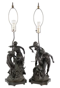 Pair of Edouard Drouot Bronze Sculptural Table Lamps
