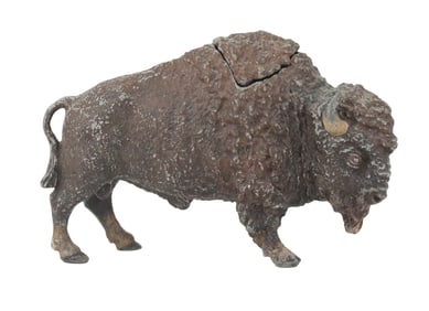 Cold Painted Metal Buffalo-Form Inkwell