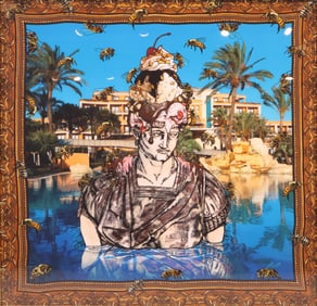 Framed Scarf of a Marble Bust with Bees