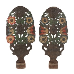 Pair of Painted Floral Cut-Out Tin Tabletop Screens