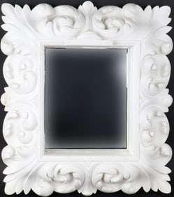 Modern White Painted Scroll Carved Mirror