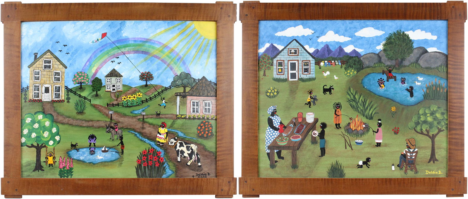 Debbie B, Two Black Americana Folk Art, Oil on Panel (1 of 15)