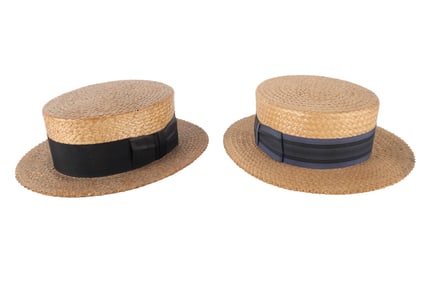 Two Vintage Straw Boater Hats
