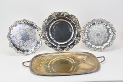 Group of Four Assorted Silver Plated Serving Trays