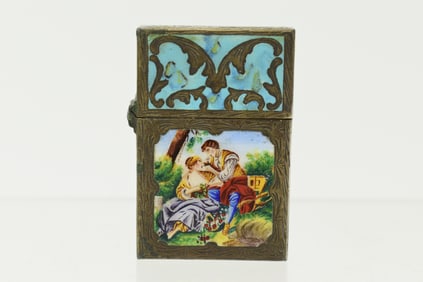 Vintage 800 Silver Enamel Courting Couple Decorated Lighter
