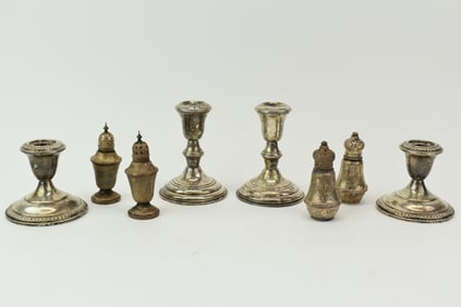 Pair of Empire Sterling Silver Short Weighted Candlesticks