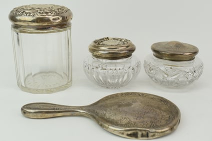 Three Assorted Sterling Silver and Glass Dresser Jars