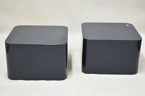 Pair of Modern Blue Lacquered Low Side Tables: Pair of Modern Blue Lacquered Low Side TablesPair of Modern Blue Lacquered Low Side Table. Used condition, scratches. 16 1/4" tall x 25 1/2" x 25 1/2"