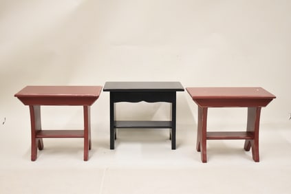 Pair of Red Painted Benches