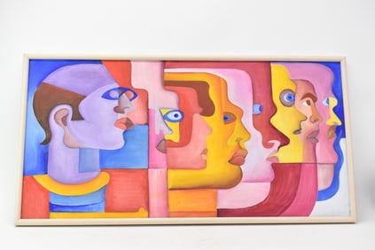 Modern Abstract Oil On Canvas of The Seven Faces