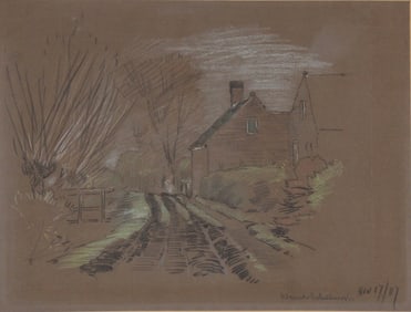 Alexander Schilling, 1859-1937, House on Path, Chalk on Paper