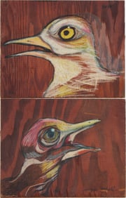 Giuseppe Napoli, Italian 1929-1965, Two Bird Portraits, Mixed Media on Plywood