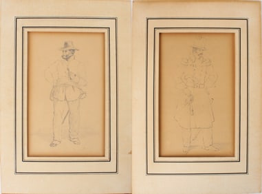 Two Portraits of French Gentlemen, Pencil Drawings
