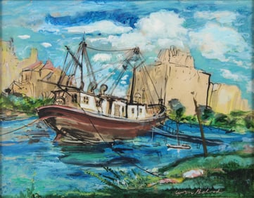 Aaron Bohrod, American 1907-1992, Belmont Harbor, Chicago, Acrylic and Ink on Board
