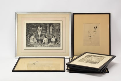 Vintage Pierre Dubrevil Etching of Les Cinq Baigneuses