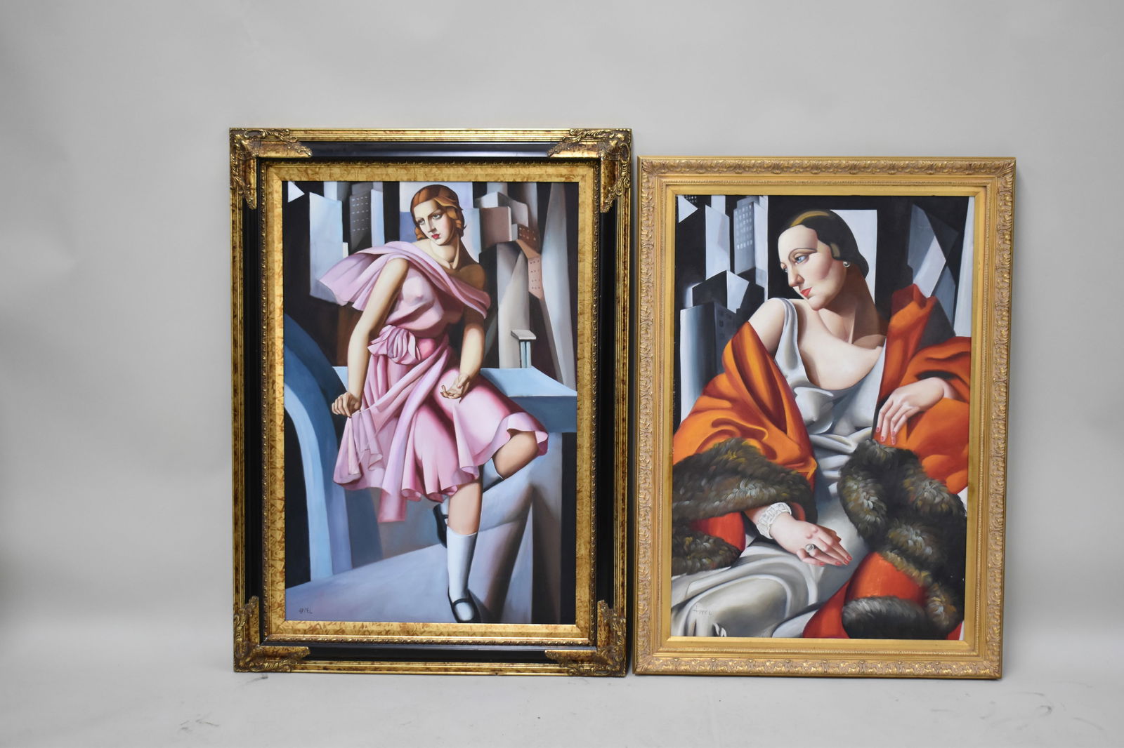 Two Appel Giclee on Canvas of Art Deco Woman: Two Appel Giclee on Canvas of Art Deco WomanTwo Appel Giclee on Canvas of Art Deco Woman after Tamara De Lempicka. Used condition, largest framed size 43 1/2" tall x 31 3/4"