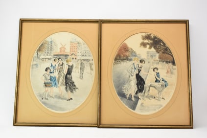 Two C.D. Gibson Colored Limited Edition Girl Scenes