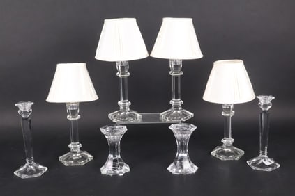 Eight Colorless Glass Candlesticks