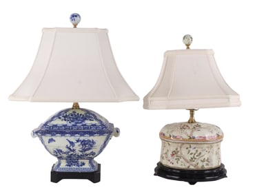 Two Porcelain Tureens Fitted as Lamps