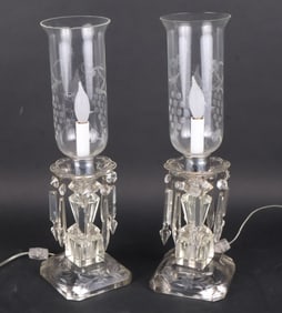 Pair of Etched Glass Boudoir Table Lamps