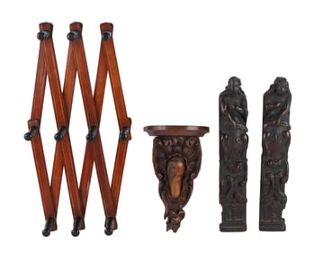 Pair of Carved Oak Figural Pilasters