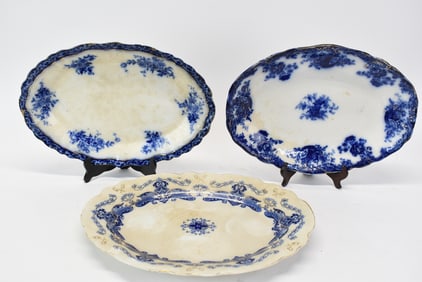 Antique Group of 4 Assorted Blue Transferware Platters