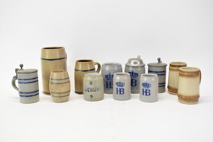 Vintage Group of Assorted Stoneware Drinking Steins