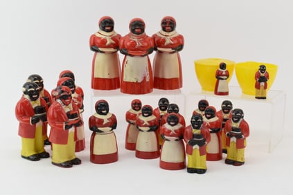 Group of Assorted Black Americana Salt, Pepper, Syrups