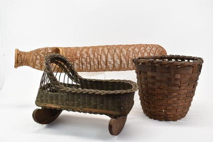 Vintage Wicker Doll Cradle