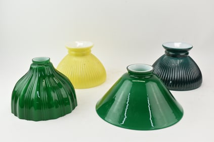 Group of Four Assorted Colored Glass Lamp Shades