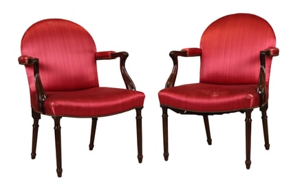 Pair of Neoclassical Style Mahogany Open Armchairs