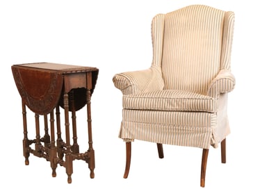 Baroque Style Carved Oak Drop Leaf Side Table