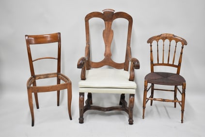 Antique Fruitwood Baroque Open Armchair